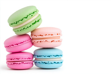 Obraz premium Colorful french macaron cookies, isolated on white background