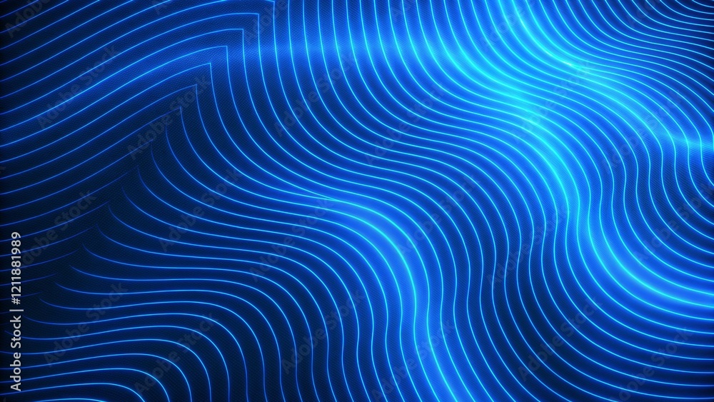 Aufkleber smooth wave lines on a blue neon color light background. glowing abstract wave on dark, shiny motion