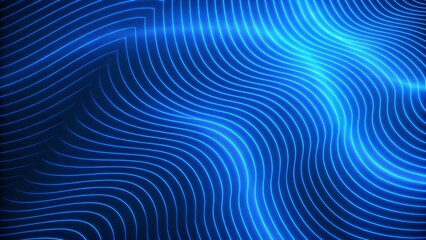 Smooth wave lines on a blue neon color light background. Glowing abstract wave on dark, shiny motion, magic space light, futuristic design, digital flow, vibrant curve, electric energy effect