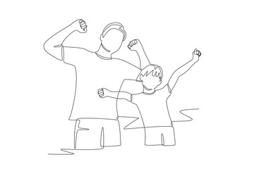 Excited father and daughter. Dad and daughter concept one-line drawing