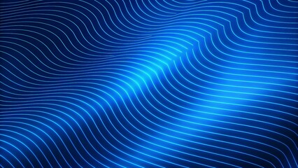 Smooth wave lines on a blue neon color light background. Glowing abstract wave on dark, shiny motion, magic space light, futuristic design, digital flow, vibrant curve, electric energy effect