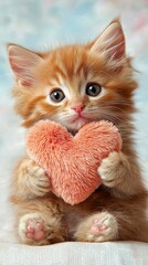 Adorable kitten with fluffy heart for valentines day design