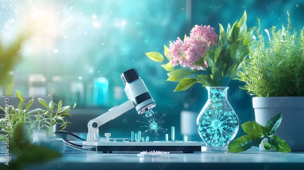 Poster innovative healthcare solutions powered by a futuristic lab scenario that leverages quantum computin