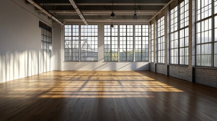 Spacious loft stage with wooden floor modern studio environment ideal for creative events