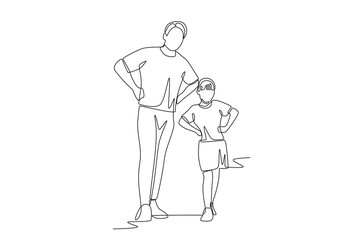 Fashionable father and daughter. Dad and daughter concept one-line drawing