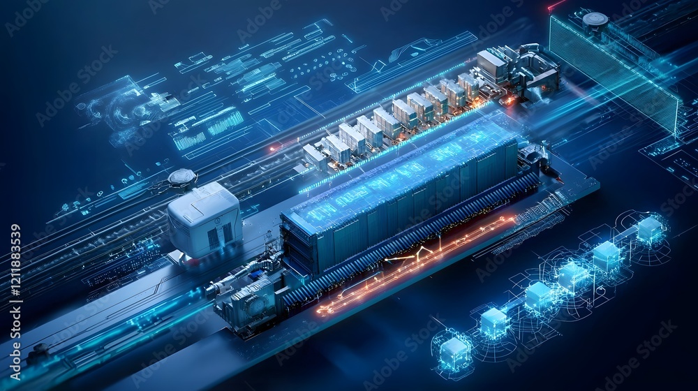 Poster advanced quantum computing technology interacting with a detailed virtual twin model to optimize sup