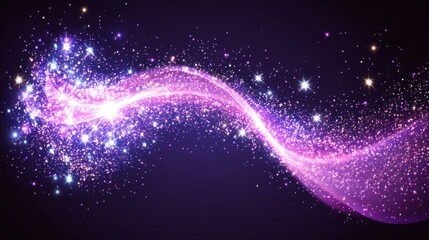 Obraz premium Sparkling purple wave, cosmic dust, dark background, website header