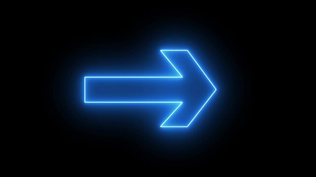 Neon blue right progress arrow icon animation. Abstract glowing neon directional arrows to right