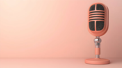 Rose gold microphone podcast studio background, copy space