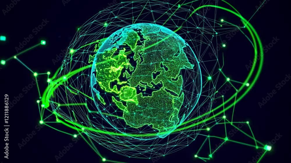 Aufkleber Exploring technology's impact on global connections through a vibrant digital representation of Earth