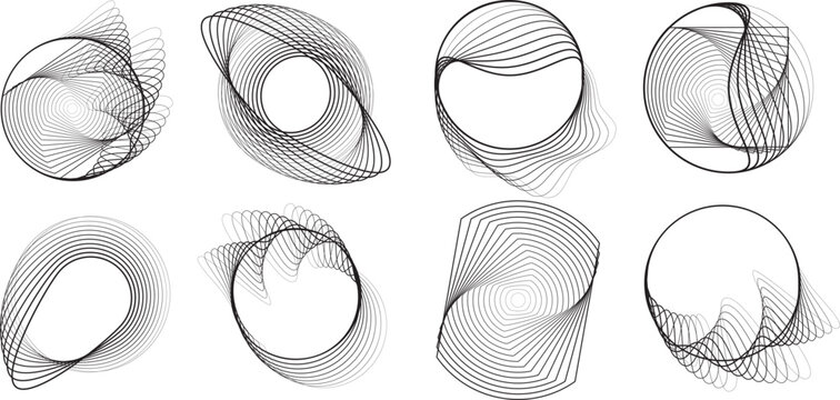 Lines in Circle Form . Rotate rounded shape Vector Illustration .Rotating circles form a ring.Rotating design element . Various circle lines forming round frame . Abstract Geometric line art .
