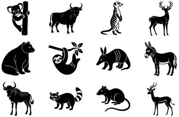 A high-quality collection of 12 animal silhouette vector illustrations