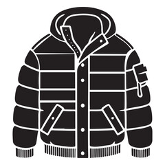 Black Silhouette of a Warm Winter Puffer Jacket