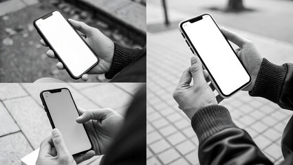 black and white graphic element:mobile in hands package