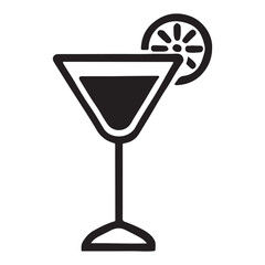Silhouette Illustration of a Martini Cocktail with a Lime