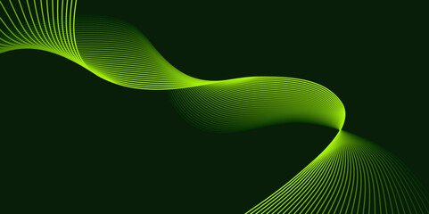Abstract green Waving Line Particle Technology Background.