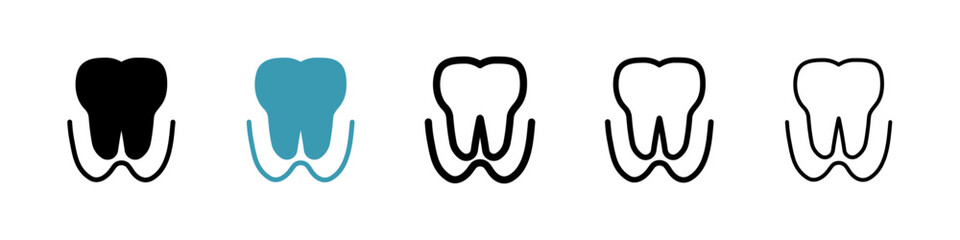 Extraction tooth icons set in black black and blue colors