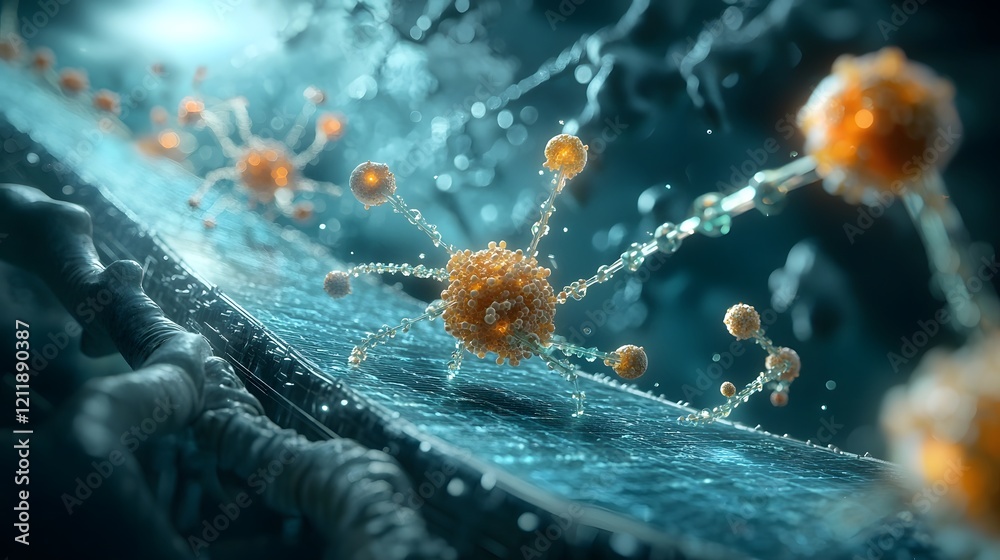 Poster sophisticated quantum computing simulation designing nanorobots for precise and targeted cancer trea