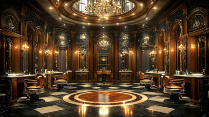 Opulent Barbershop Interior: A Luxurious Vintage Design