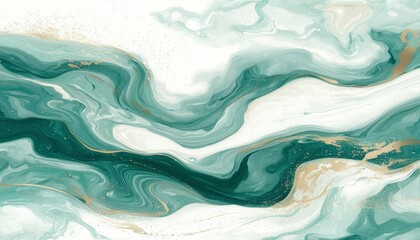 Obraz premium Abstract Green and Gold Swirling Marble Art Design