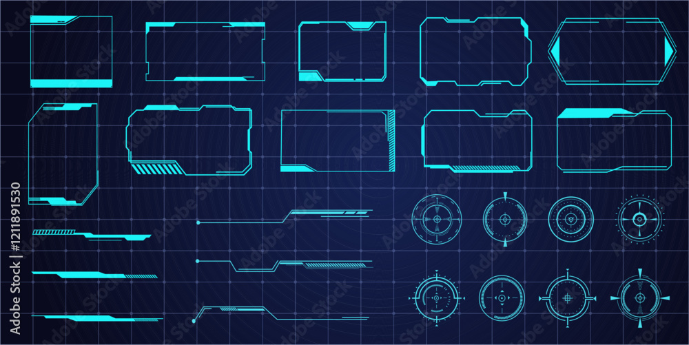 Fototapete futuristic hud frames, borders text box game menu ui panel. line tech line bar. screen elements sci 