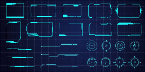 Futuristic HUD frames, borders text box game menu ui panel. Line tech line bar. Screen elements Sci Fi for Gaming UX UI © Alyona
