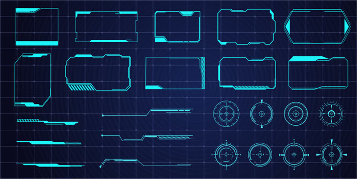 Futuristic HUD frames, borders text box game menu ui panel. Line tech line bar. Screen elements Sci Fi for Gaming UX UI