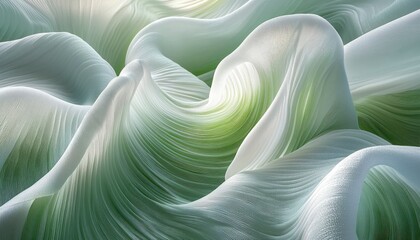 Abstract Green And White Fabric Swirls
