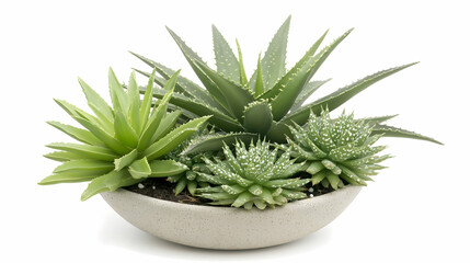Succulent arrangement in a bowl, indoor plant display, white background, home decor, website use