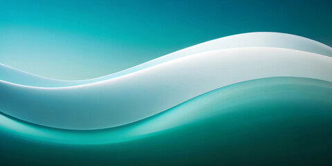 Obraz premium Soft, flowing curves create a sense of movement against a calming gradient of green and teal hues. The abstract design is both serene and modern, evoking the fluidity of waves.Space for text.AI