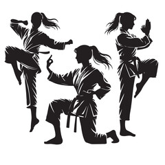 Female Karate Practitioners Silhouette Vector Illustration