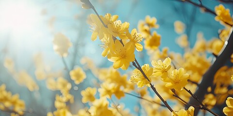 Bright Yellow Flowers Blooming in Vernal Equinox Sunlight