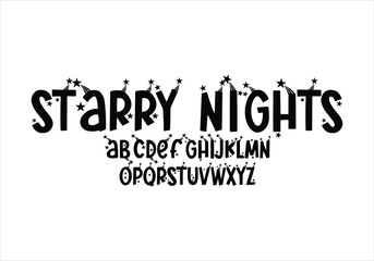 Starry Nights font for logo and headline. Isolated vector typeset