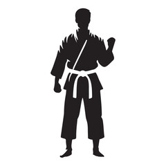 Silhouette Illustration of Karateka in Ready Stance