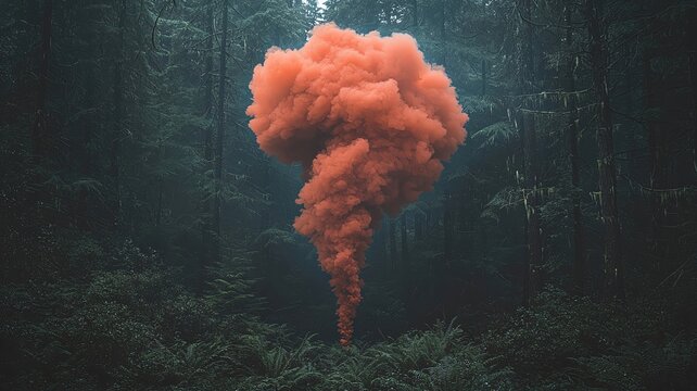 Smoke signal outdoors concept. Smoke signal used to signal for help in a dense forest
