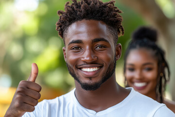 Happy Man Giving Thumbs Up, Outdoor Portrait