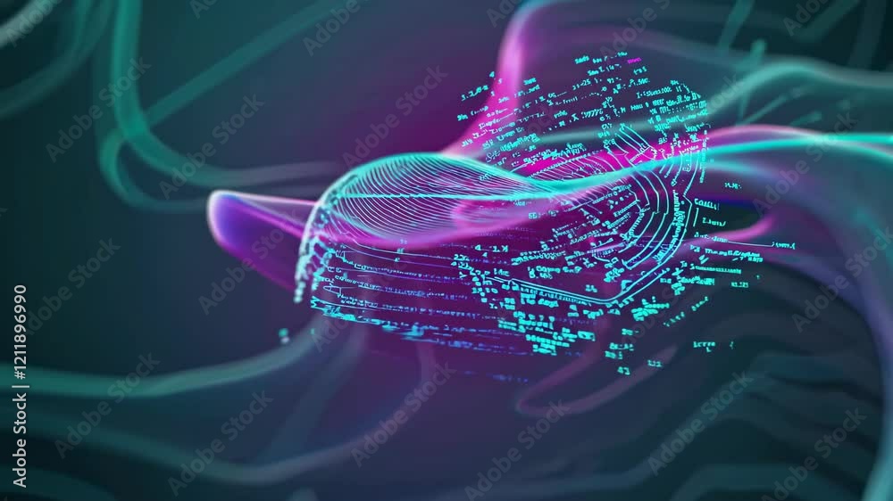 Poster Colorful abstract waves showcasing dynamic motion and digital patterns in a vibrant background