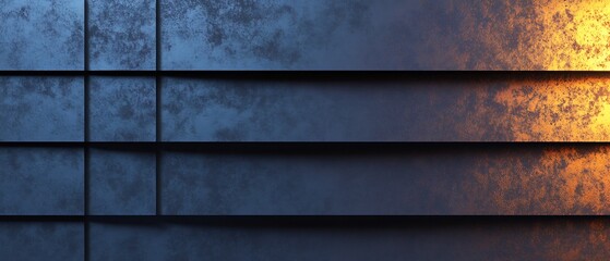 Naklejka premium Warm light illuminates textured blue metal panels Abstract background image. AI Generated