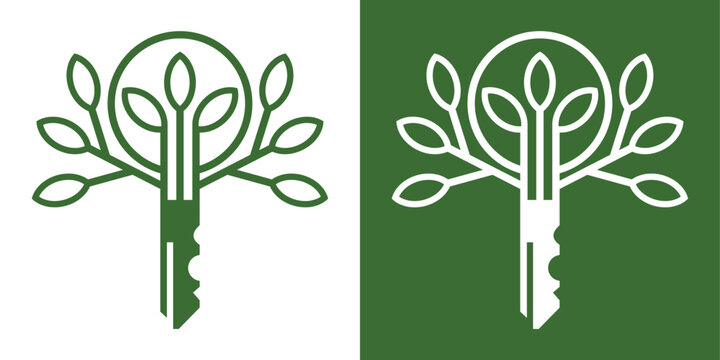 green key tree logo line art vector illustration, template