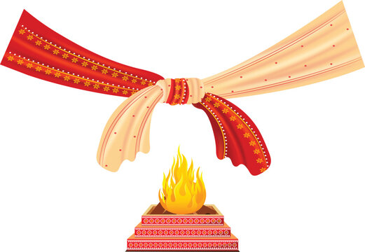 Hindu Wedding Gathbandhan With Mandap Hawan Kund Vector Illustration