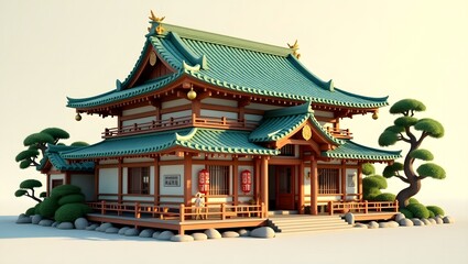 Fototapeta premium An ornate Japanese home with wooden carvings 