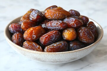 Fresh dates arranged in a bowl on a table