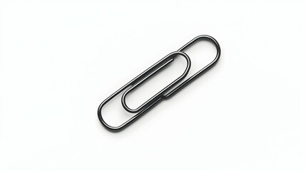 Two black paperclips on white background; office supplies, stationery, connection concept