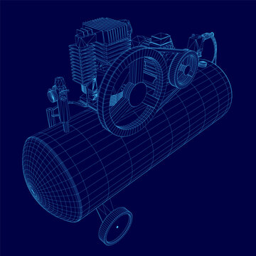 blue wireframe air compressor machine clip art preview
