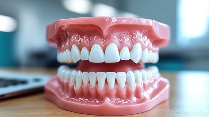 Obraz premium Dental model, teeth, office, laptop, education