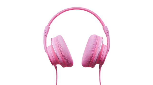 Stylish pink headphones resting on a surface, ready for music enjoyment and sound immersion