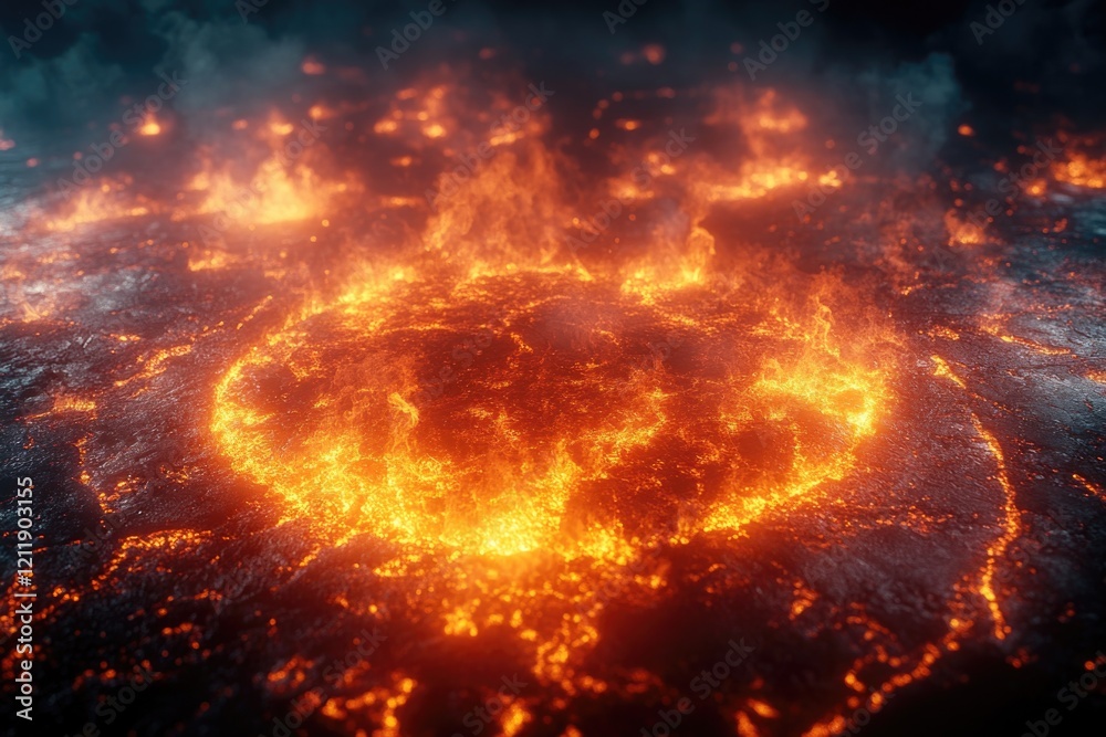 Poster a close-up view of a fire ring appearing in the sky, suitable for use as a dramatic or supernatural 