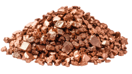 Glittering copper crystals piled high, capturing light in an artistic display of natural beauty