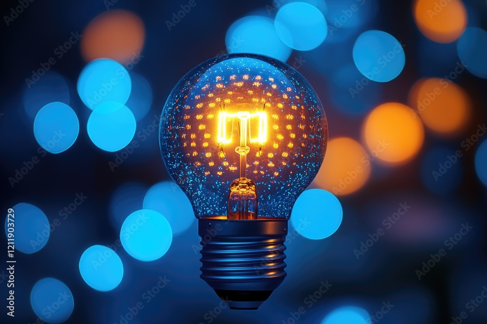 Poster a light bulb with the letter 'm' printed on it, ideal for use as an icon or symbol