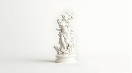 White marble statue of a woman, art deco style, on a white background, ideal for home decor